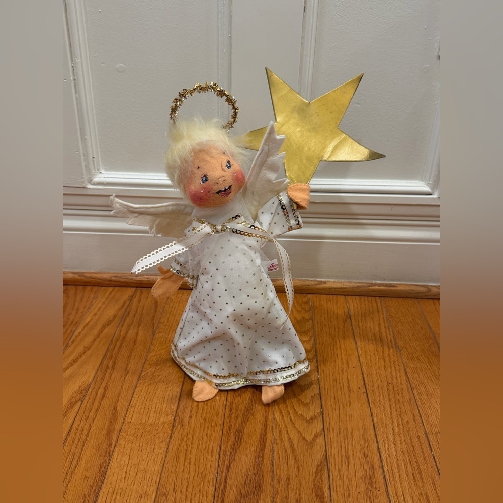 Annalee Christmas angel tree topper star white gold 1983